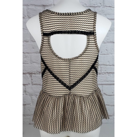 Free People Striped Sleeveless Open Back Lace Trim Peplum Top ~ XS / Extra Small - Picture 7 of 10